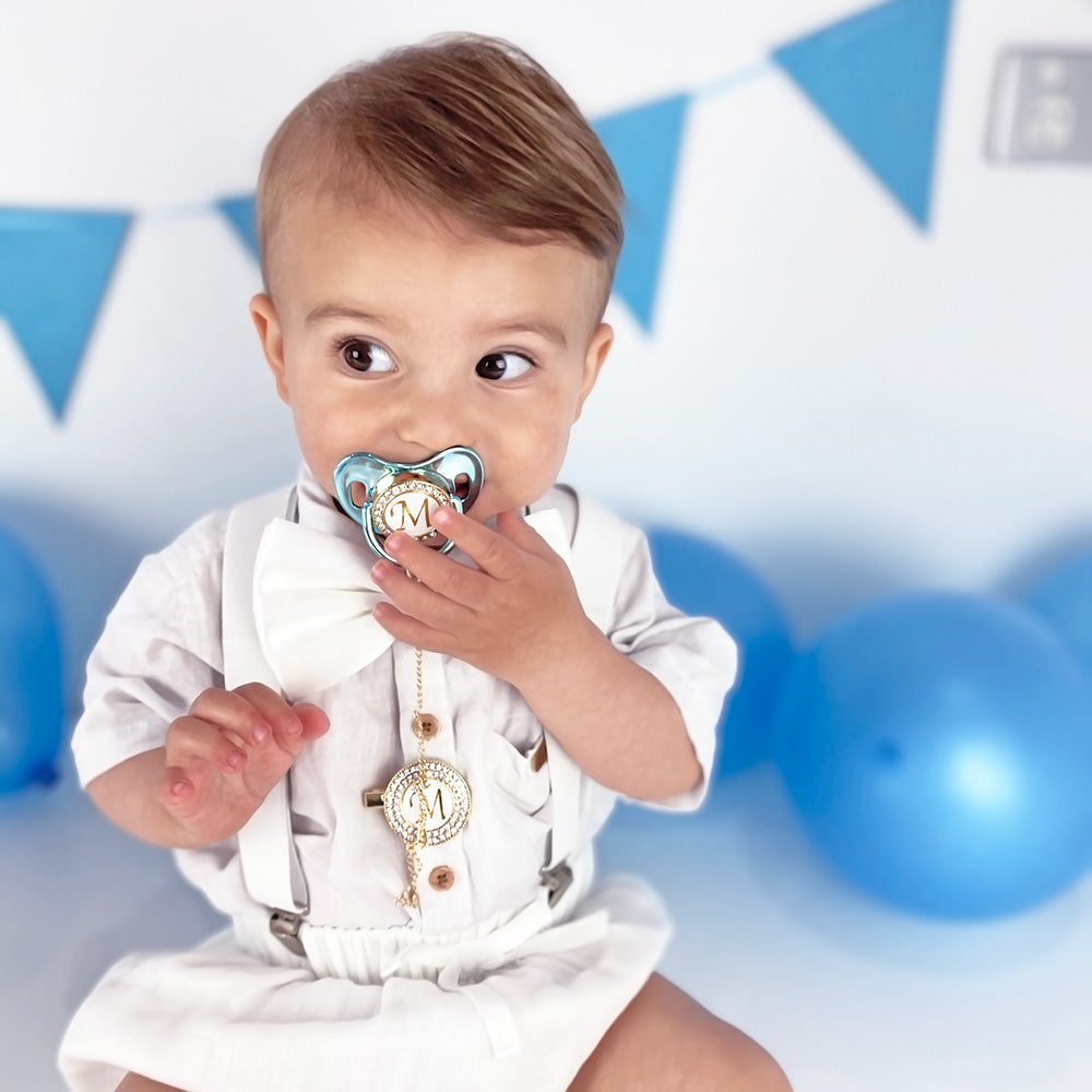 PACIFIER & CLIP SET Personalized with Name, Custom Dummy, Gift, Metallic  Blue