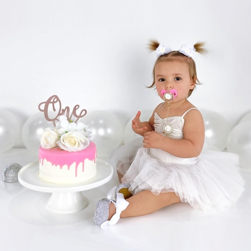 PACIFIER & CLIP SET Personalized with Initial, Custom Dummy, Baby Pink
