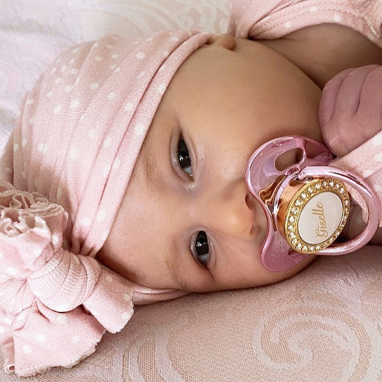 PACIFIER & CLIP SET Personalized with Name, Custom Dummy, Baby Girl, Metallic Pink