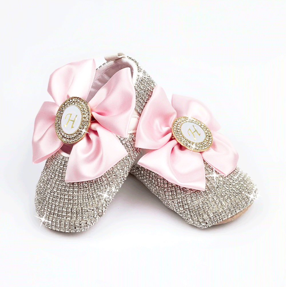 Personalized baby shoes with initial, custom headband (add-on) - pink