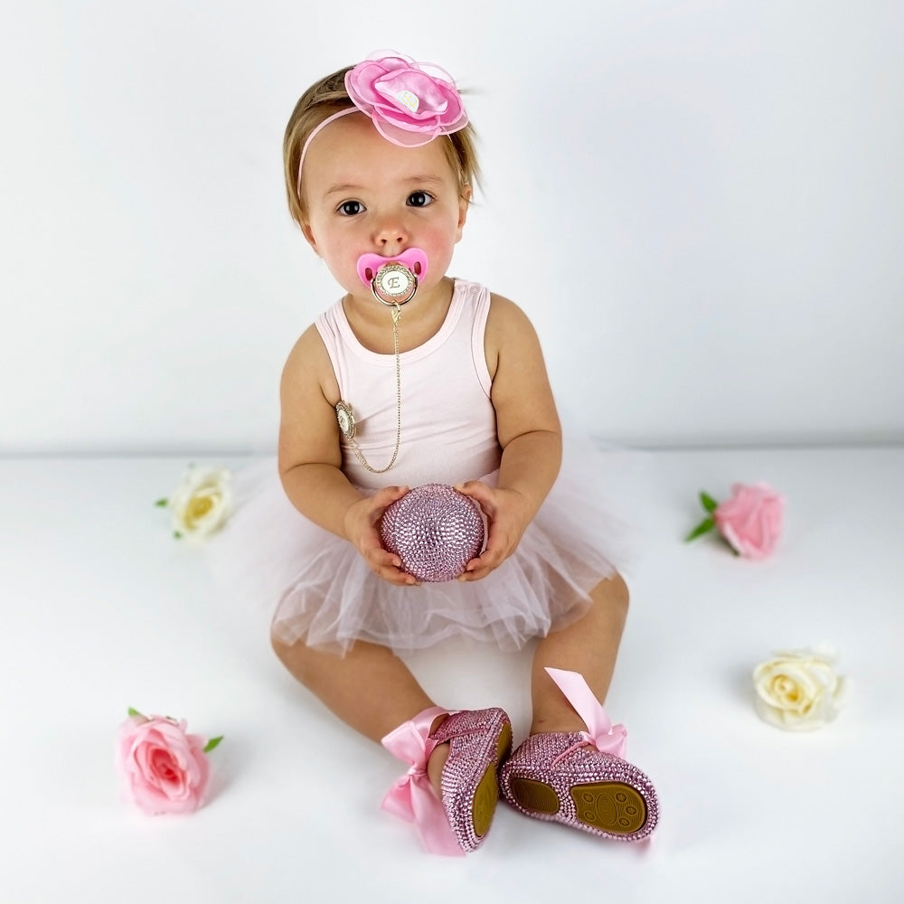 PACIFIER & CLIP SET Personalized with Initial, Custom Dummy, Christening, Pink