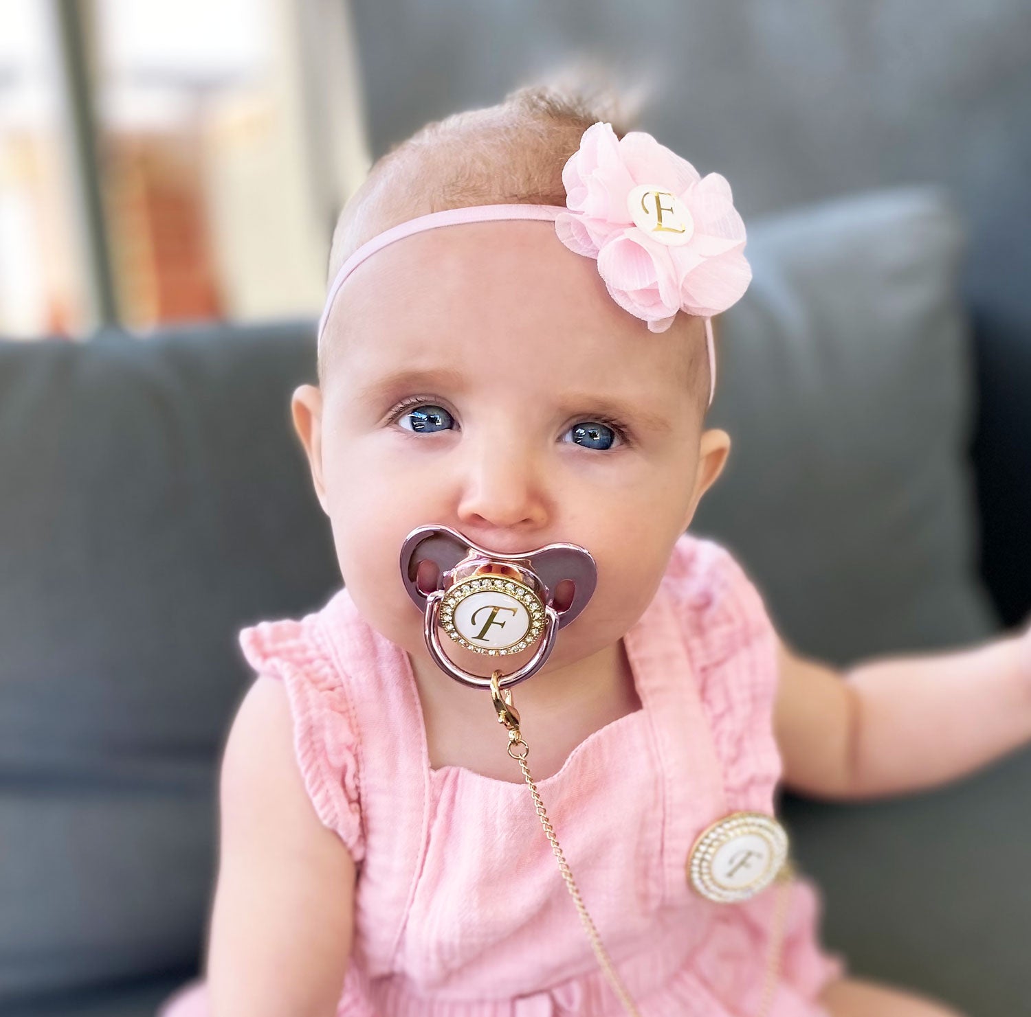 PACIFIER & CLIP SET Personalized with Name, Custom Dummy, soother, Metallic Pink