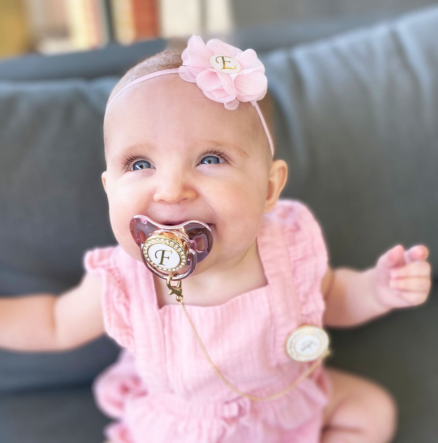 PACIFIER & CLIP SET Personalized with Name, Custom Dummy, Christening, Metallic Pink