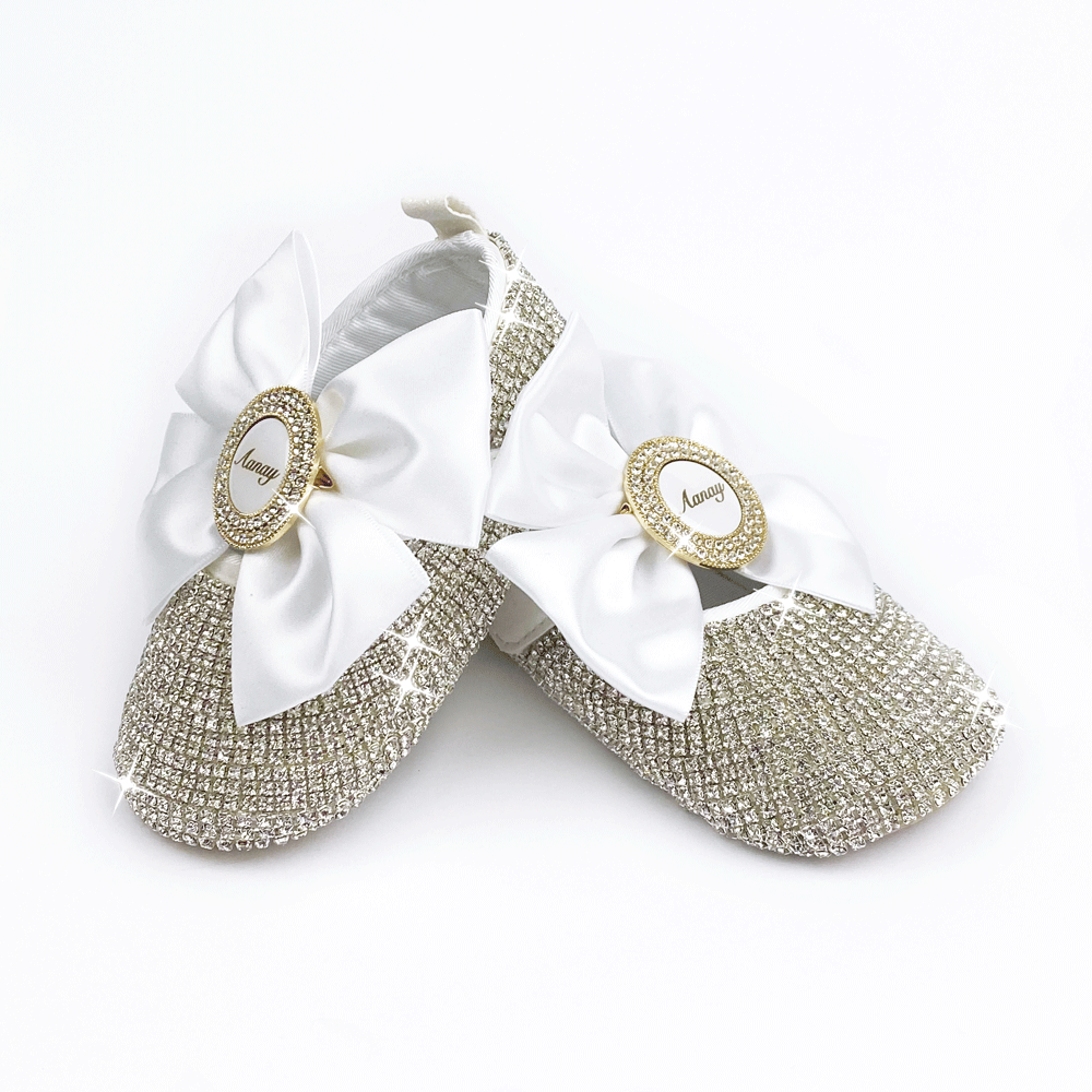 Baby shoes with personalized name, custom headband (add) - white