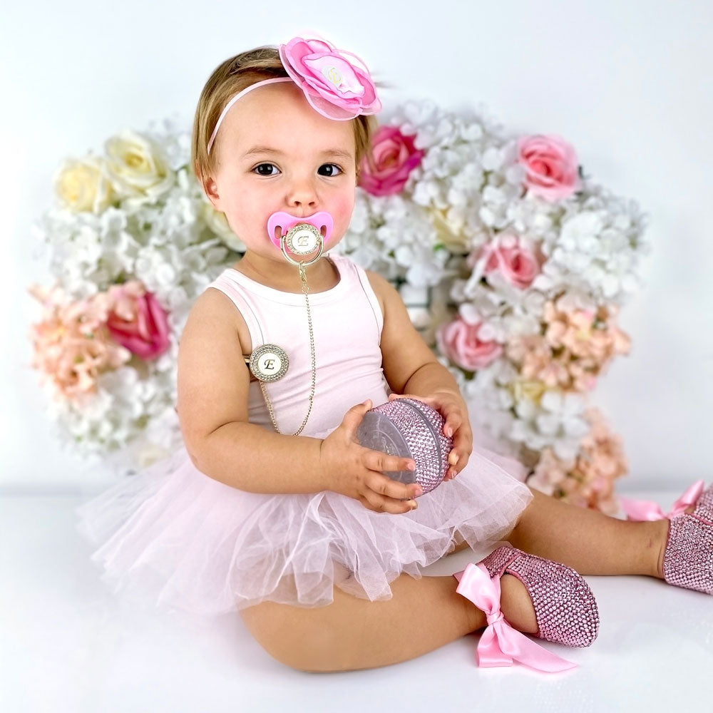 PACIFIER & CLIP SET Personalized with Initial, Custom Dummy, Baby Girl, Pink