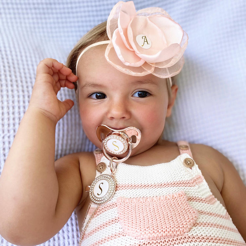 PACIFIER & CLIP SET Personalized with Initial, Custom Personalised Dummy, Baby Girl - Rose Gold