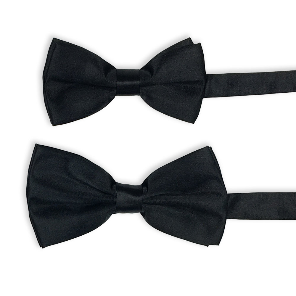 Father and son matching black satin bow tie's