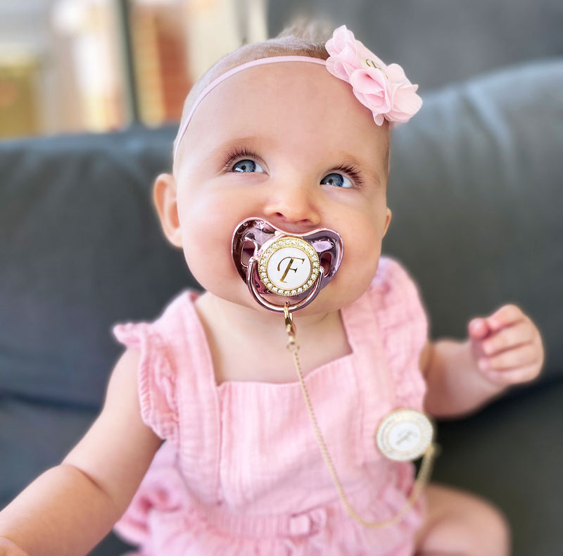 PACIFIER & CLIP SET Personalized with Initial, Custom Dummy Pink