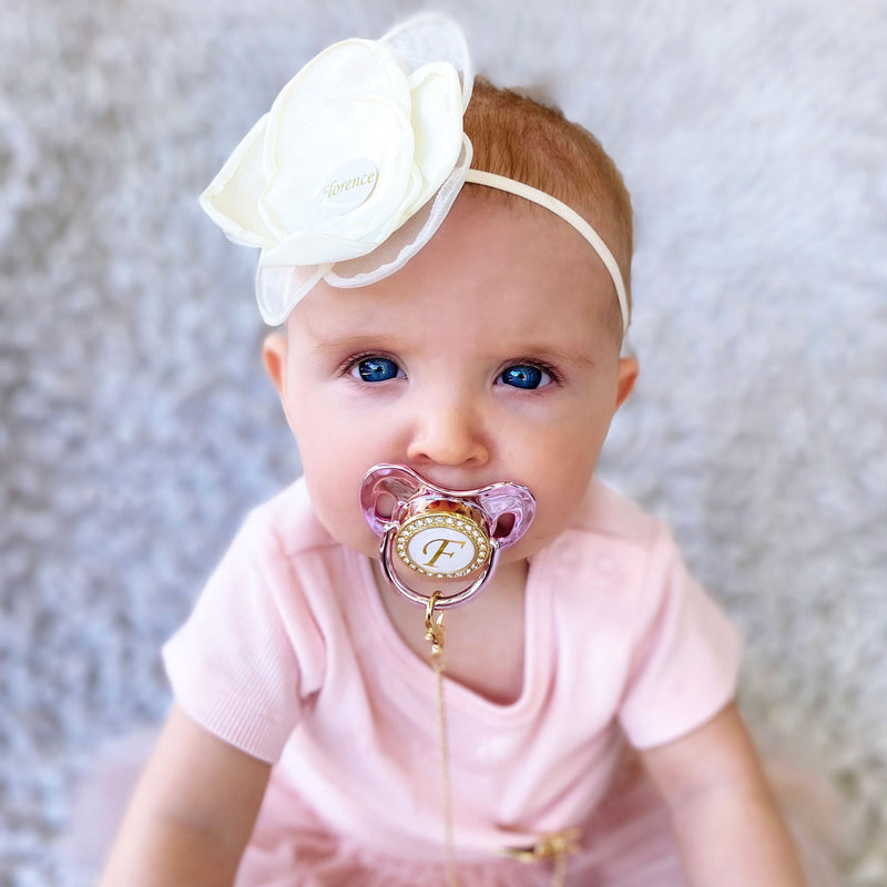 PACIFIER & CLIP SET Personalized with Initial, Custom Dummy Baby Pink
