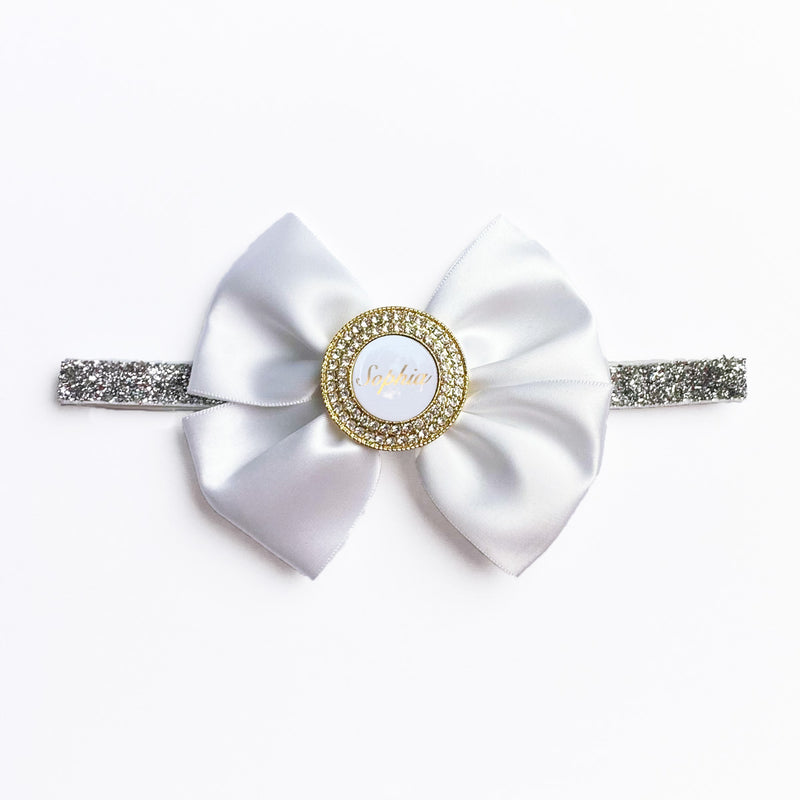 PERSONALIZED HEADBAND with Baby's Name, Custom Personalised Newborn Gift - White Bow