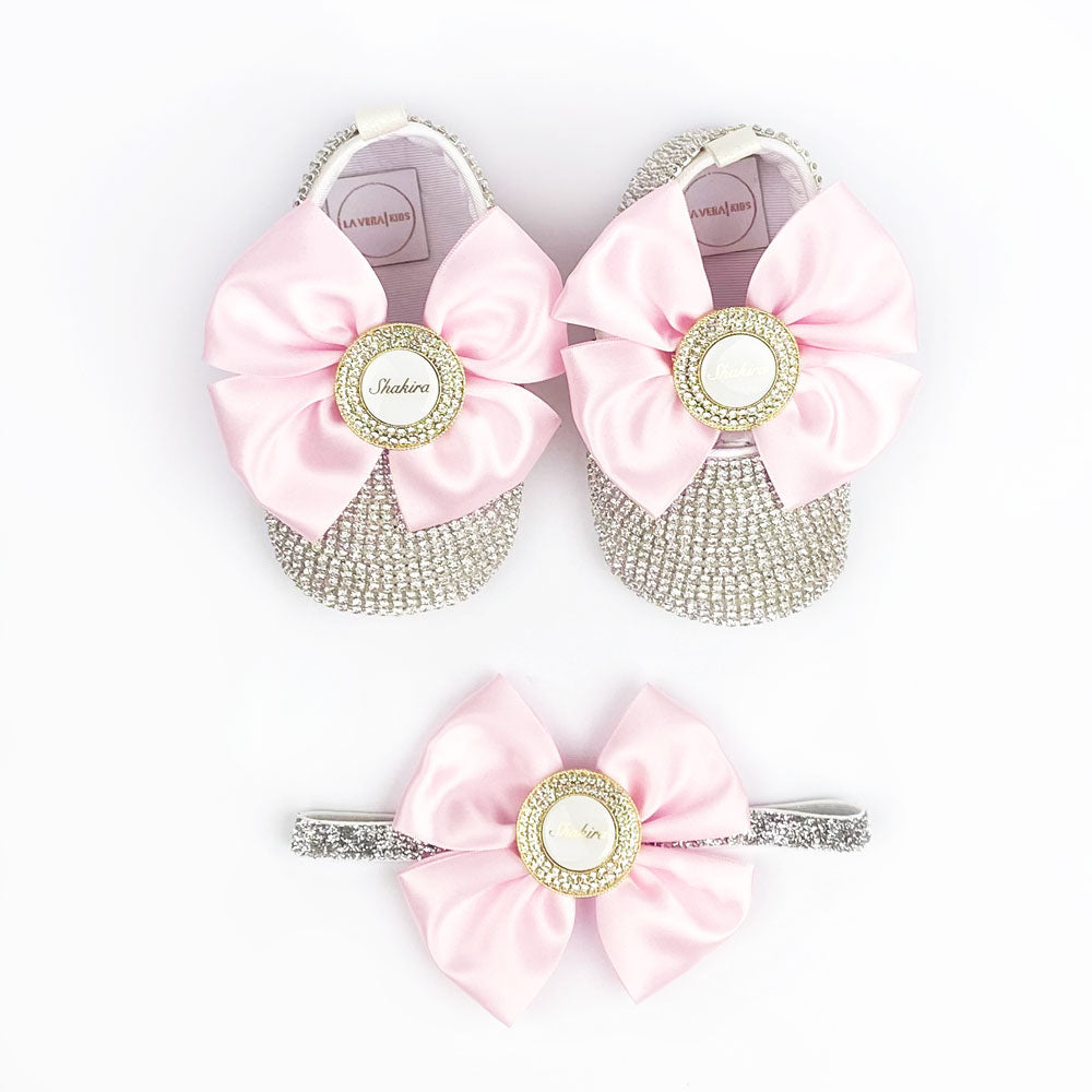 Personalized baby shoes with name, custom headband (add-on), newborn gift - pink
