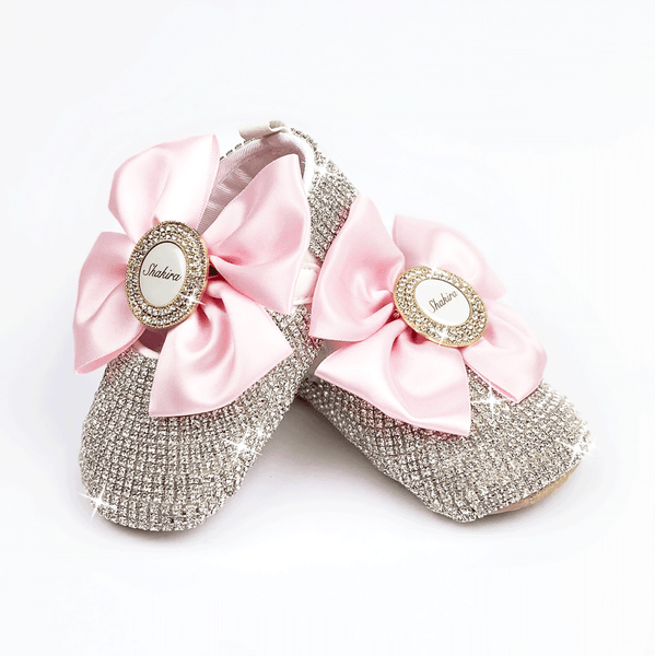 Personalized baby shoes with name custom headband add pink