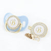 PACIFIER & CLIP SET Personalized with Initial, Custom Dummy, Baby Blue