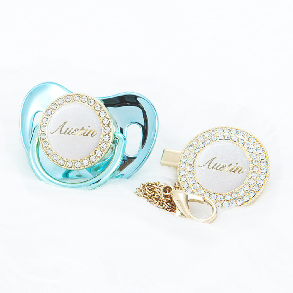 PACIFIER & CLIP SET Personalized with Name, Custom Dummy, Gift, Bling Blue