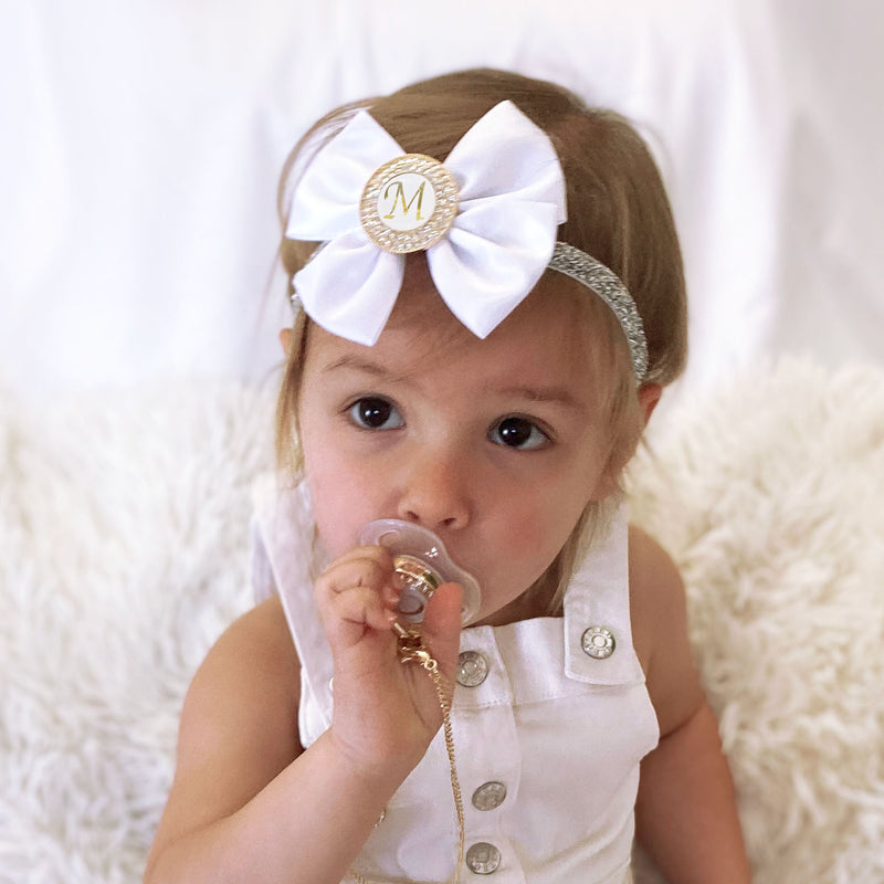 Personalized headband with baby's Initial, custom newborn gift - white